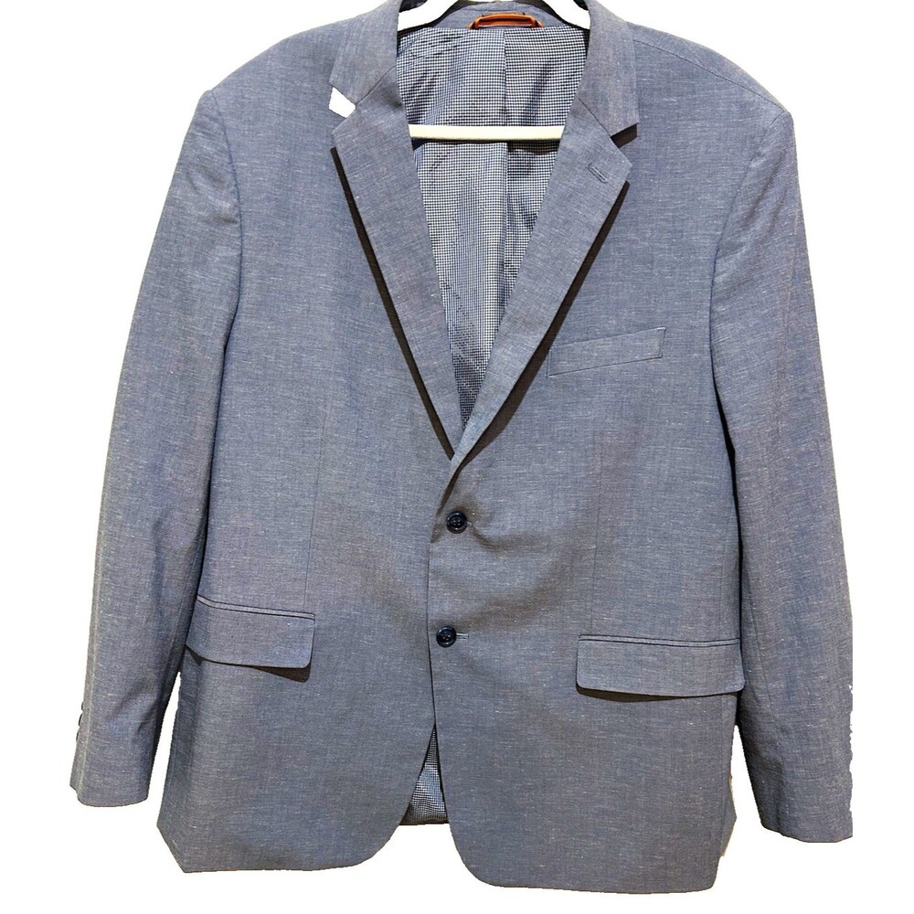 Crown & Ivy Men's Blue Solid Blazer 48R 2-Button Notch Lapel Single Vent
